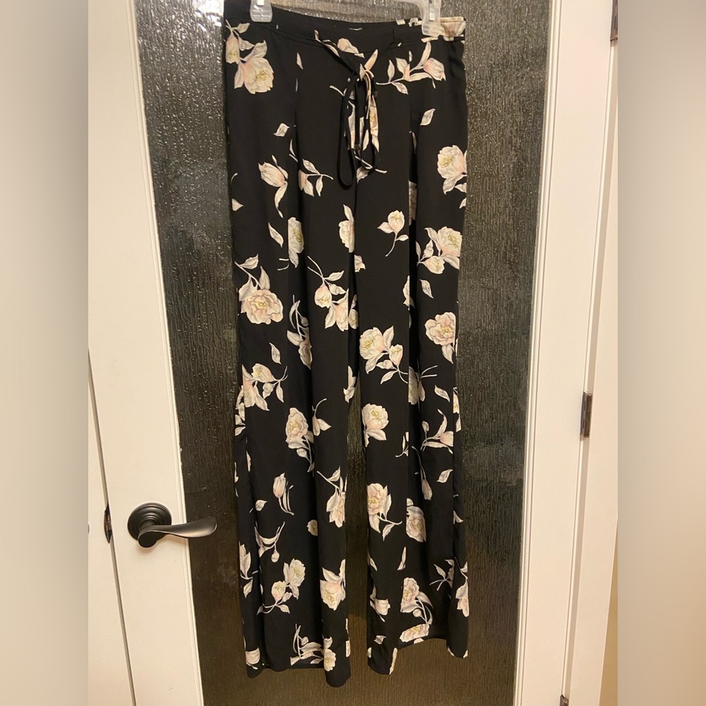 Black Floral Wide Leg Trousers